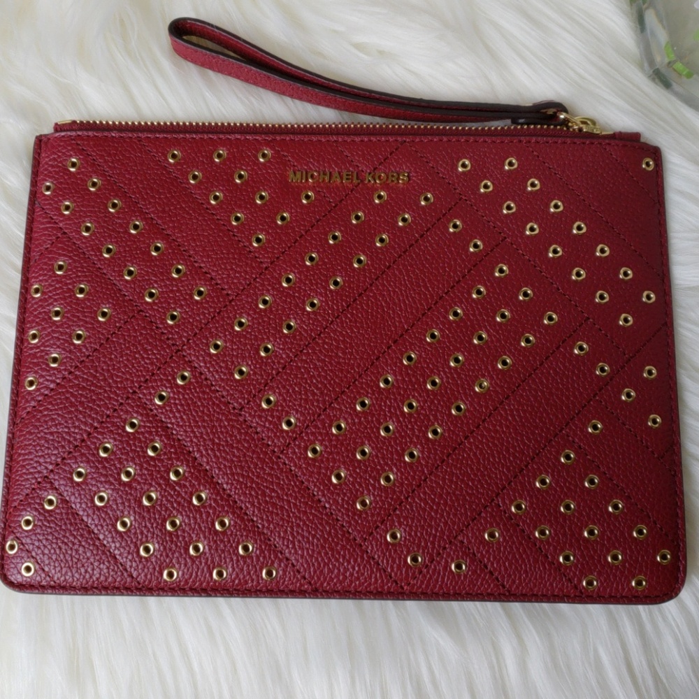 Michael Kors Red Leather Studded Wristlet Clutch